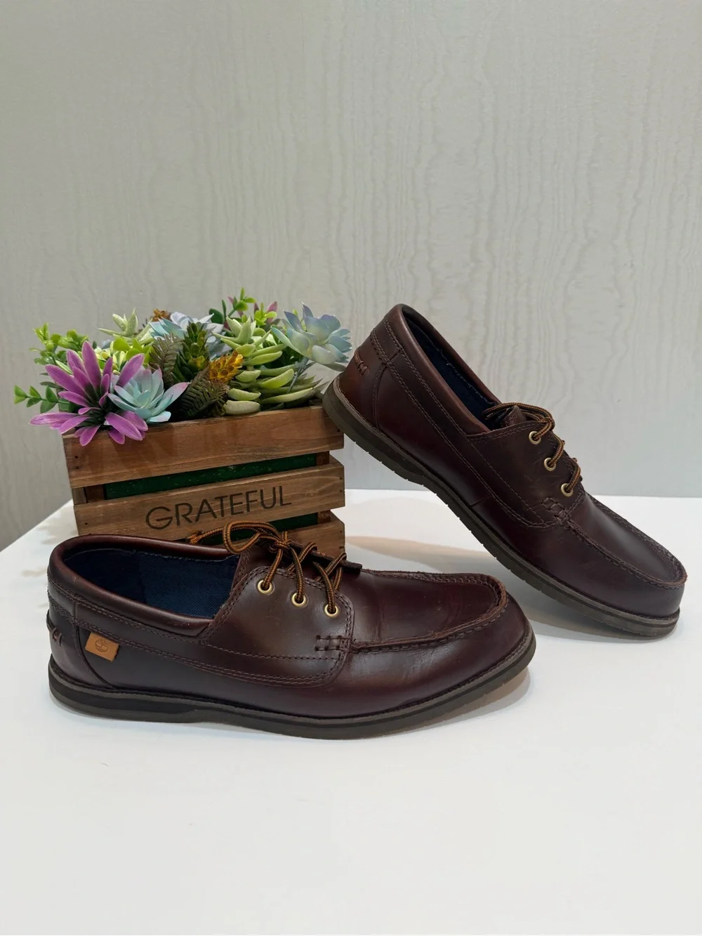 Timberland OrthoLite Classic Brown 3-Eye Leather Boat Shoes Men’s Sz 9.5